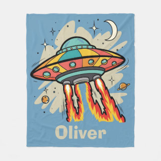 Retro UFO Flying Saucer Alien Spaceship Fleece Blanket