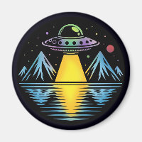 Retro UFO in the Mountains Reflecting in the Water
