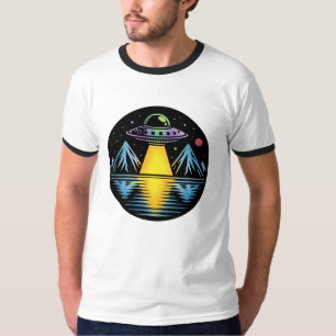 Retro UFO in the Mountains Reflecting in the Water T-Shirt
