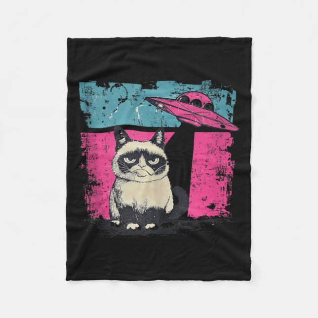 Retro UFO Ragdoll Cat Alien Sci Fi Space Funny Fleece Blanket (Front)