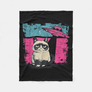 Retro UFO Ragdoll Cat Alien Sci Fi Space Funny Fleece Blanket