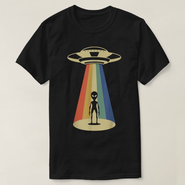 Retro UFO Rainbow Beam Alien Design T-Shirt (Design Front)