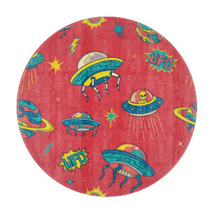 Retro UFO Space Invaders Cutting Board