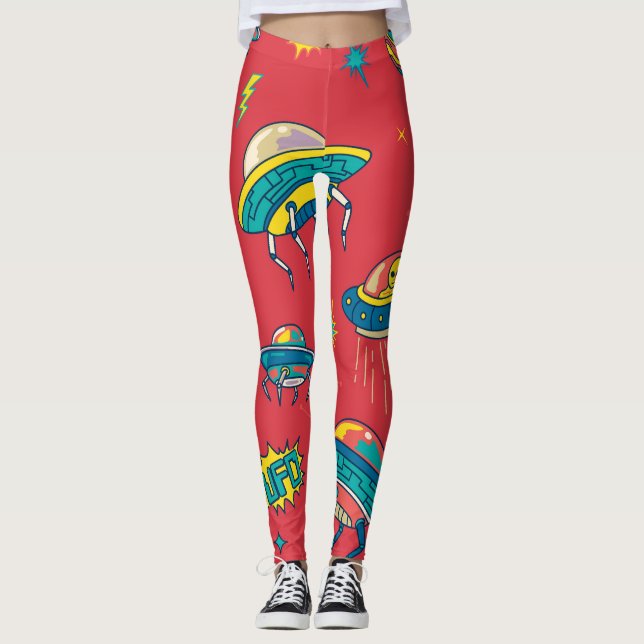 Retro UFO Space Invaders Leggings (Front)
