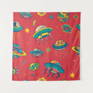 Retro UFO Space Invaders Tapestry