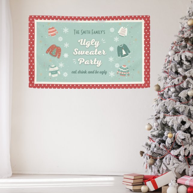 Retro Ugly Christmas Sweater Holiday Party Banner (Creator Uploaded)