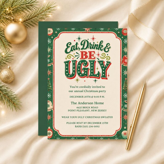 Retro Ugly Christmas Sweater Party Invitation (Retro Ugly Christmas Sweater Party Invitation)