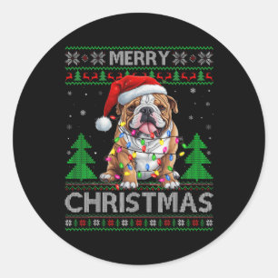 Retro Ugly Xmas Sweater Style Santa Bulldog Dog Ch Classic Round Sticker