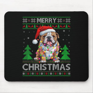 Retro Ugly Xmas Sweater Style Santa Bulldog Dog Ch Mouse Pad