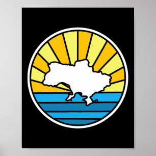 Retro Ukraine Sunset 70s Stained Gl Design  Poster