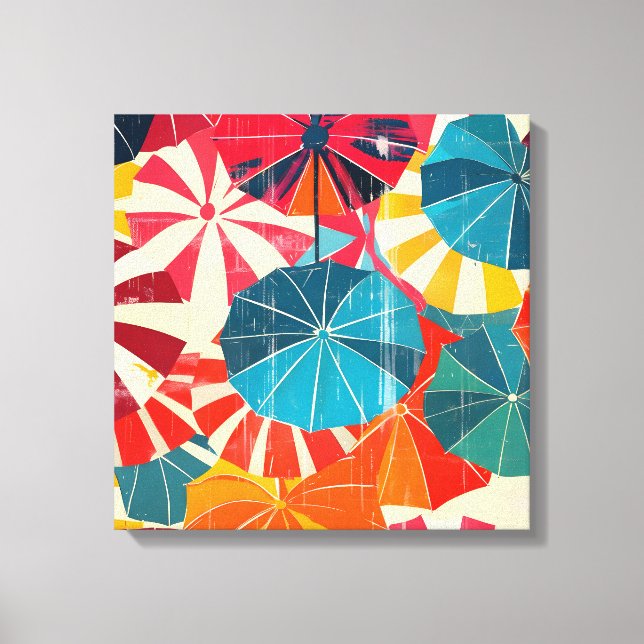 Retro Umbrella Rainy Day Pop Art Canvas Print (Front)