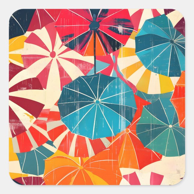 Retro Umbrella Rainy Day Pop Art Square Sticker (Front)