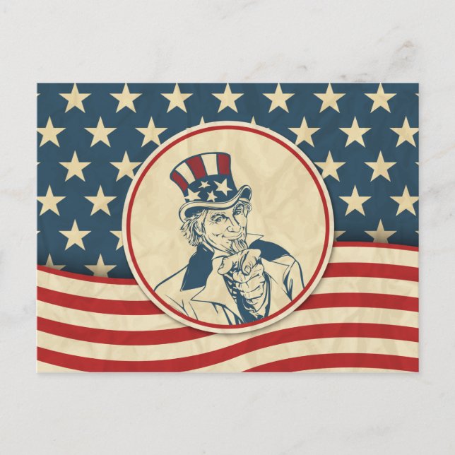Retro Uncle Sam Stars and Stripes Postcard (Front)