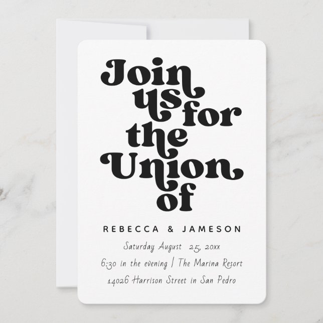 Retro Union Black and White Wedding Invitation (Front)