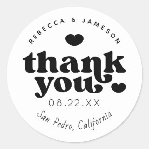 Retro Union Black and White Wedding Thank You Classic Round Sticker