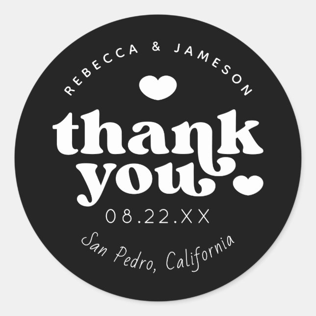 Retro Union Black and White Wedding Thank You Classic Round Sticker (Front)