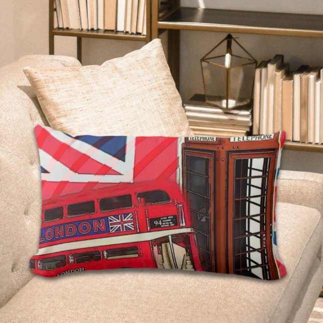 Retro Union Jack London Bus red telephone booth Lumbar Cushion (Retro Union Jack London Bus red telephone booth Lumbar Pillow)