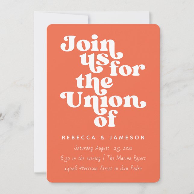 Retro Union Persimmon Orange Wedding Invitation (Front)