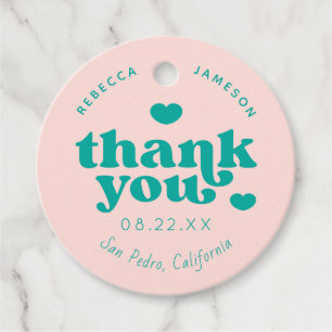 Retro Union Pink and Teal Wedding Thank You Favour Favour Tags