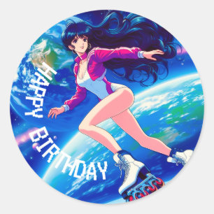 Retro Unique Anime   Custom Classic Round Sticker