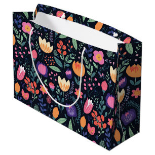 Retro Unique Bold Boho Style Whimsical Floral Gift Large Gift Bag