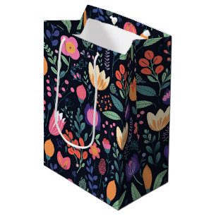 Retro Unique Bold Boho Style Whimsical Floral Gift Medium Gift Bag