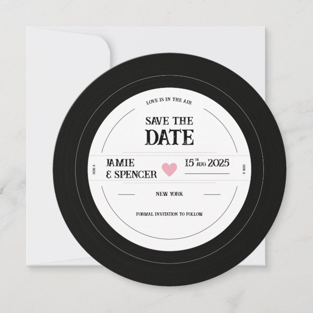 Retro Unique Vinyl Record Wedding Save the Date (Front)