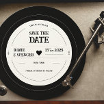Retro Unique Vinyl Record Wedding Save the Date Invitation<br><div class="desc">Announce your upcoming nuptials in style with our personalised vinyl record save the date. The unique design of this save the date is shaped like a vinyl record and will definitely catch your guests' attention. The save the date is easily customisable, allowing you to add all of the important details...</div>