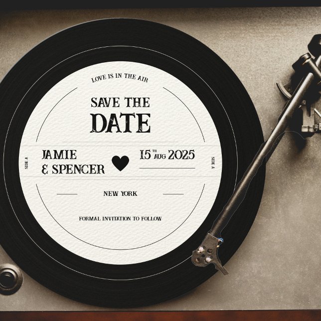 Retro Unique Vinyl Record Wedding Save the Date Invitation (Creator Uploaded)