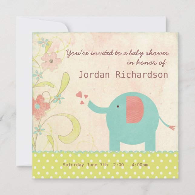 Retro Unisex Elephant Baby Shower Invitation (Front)