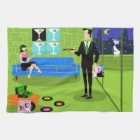 Retro Urban Cartoon Couple Kitchen Towel