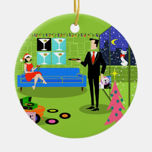 Retro Urban Christmas Couple Christmas Ornament (Front)