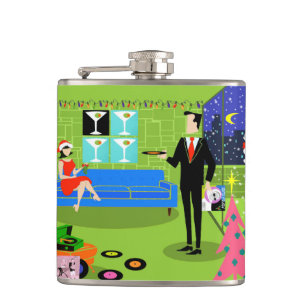 Retro Urban Christmas Couple Flask