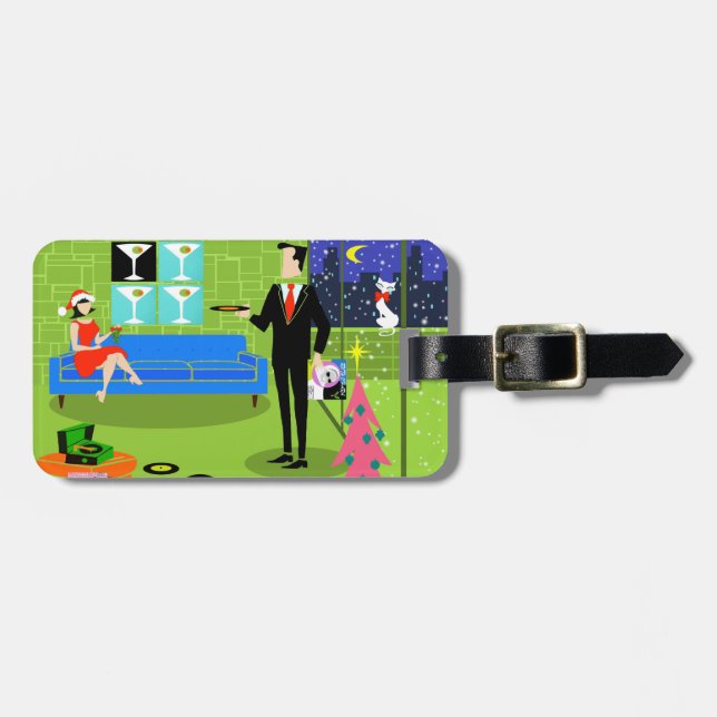 Retro Urban Christmas Couple Luggage Tag (Front Horizontal)