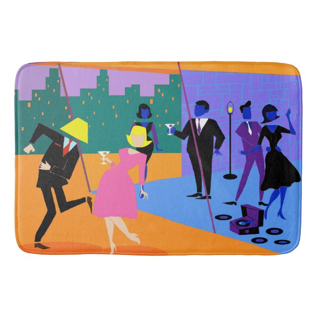 Retro Urban Couple Rooftop Party Bath Mat (Front)
