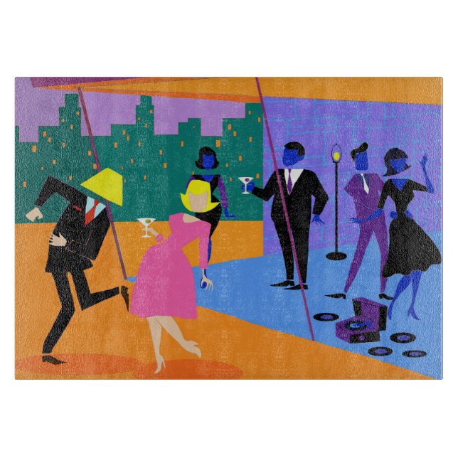 Retro Urban Rooftop Party Cutting Board (Front)