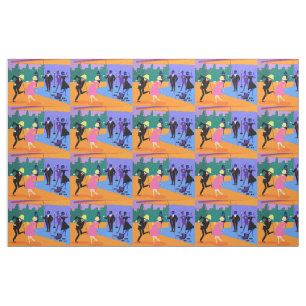 Retro Urban Rooftop Party Fabric