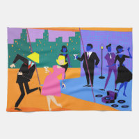 Retro Urban Rooftop Party Kitchen Towel