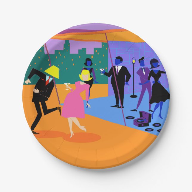 Retro Urban Rooftop Party Paper Plate (Front)