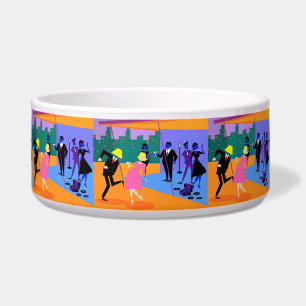 Retro Urban Rooftop Party Pet Bowl