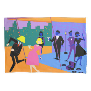 Retro Urban Rooftop Party Pillowcase
