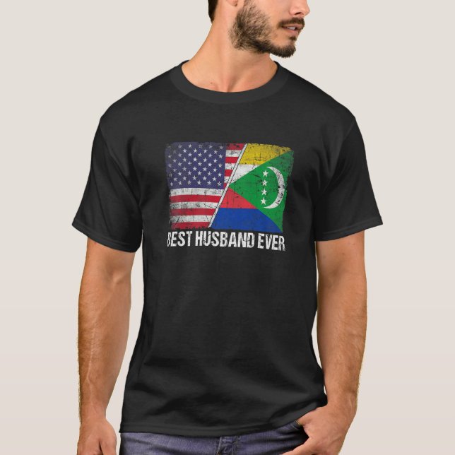 Retro Us Comoros Flag Best Husband Ever  Father's  T-Shirt (Front)