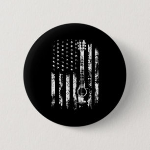 Retro Us Flag Acoustic Guitar Distressed Patriotic 6 Cm Round Badge