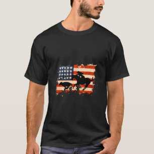 Retro Us Flag Cowgirl Rodeo Roping July 4Th Wester T-Shirt