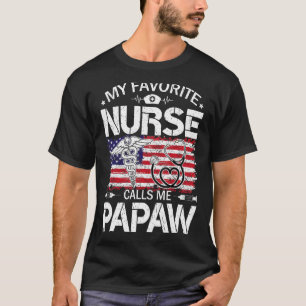Retro Us Flag My Favourite Nurse Calls Me Papaw Fa T-Shirt