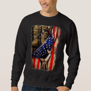 Retro Us Flag Old Combat Boots Veteran Day Sweatshirt