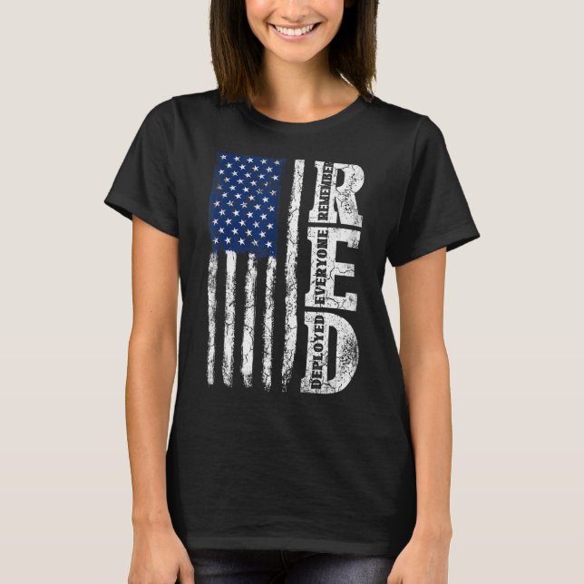 Retro US Flag Remember Everyone Veteran Deployed R T-Shirt (Front)
