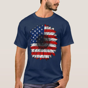 Retro US Flag Sunflower Lover Funny Patriotic 4th T-Shirt