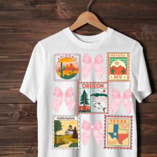 Retro US States Coquette Postal Stamp Design  T-Shirt