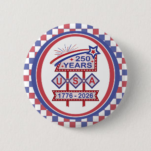Retro USA 250th Anniversary Marquee Sign 1776-2026 6 Cm Round Badge